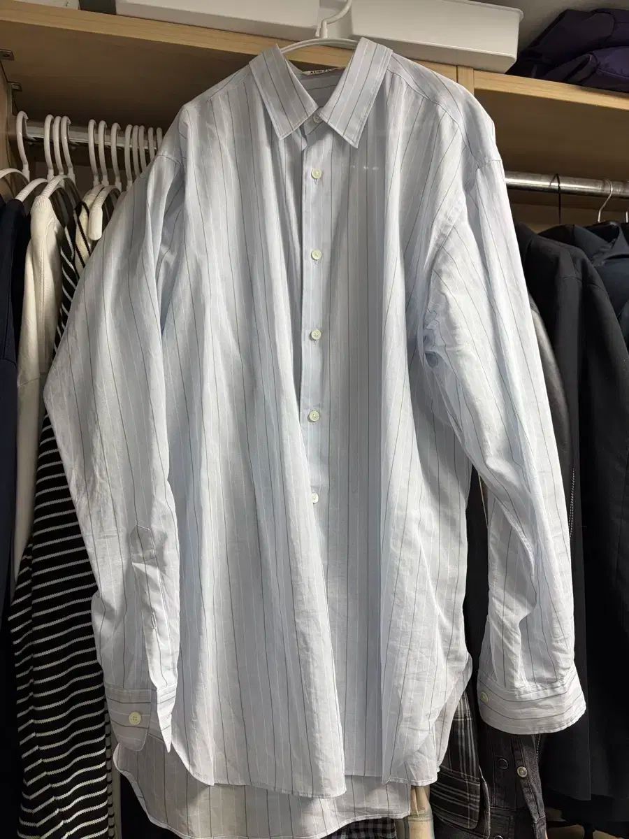 オーラリー ハード ツイスト ピンストライプ シャツ 5サイズ
