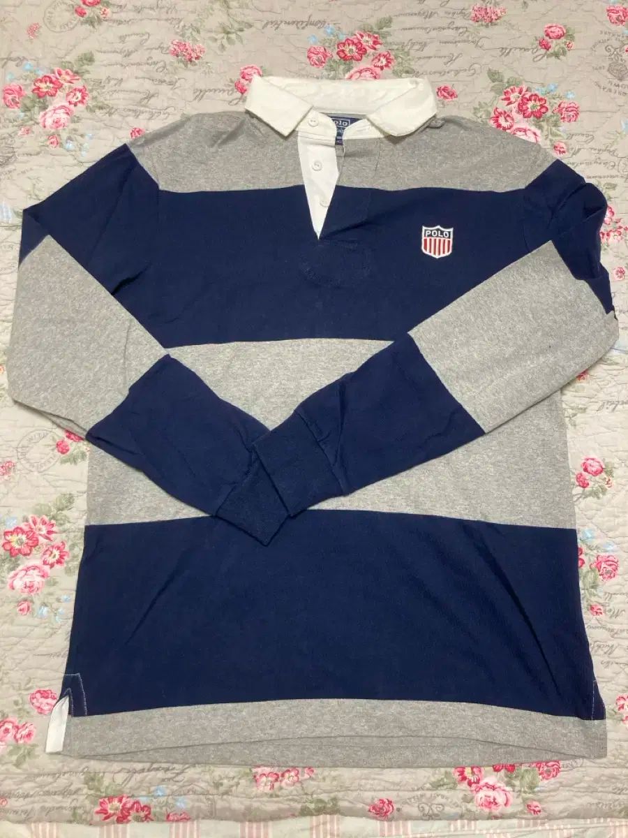 ポロラルフローレン ボーダー 長袖 ピケ シャツ ネイビー M