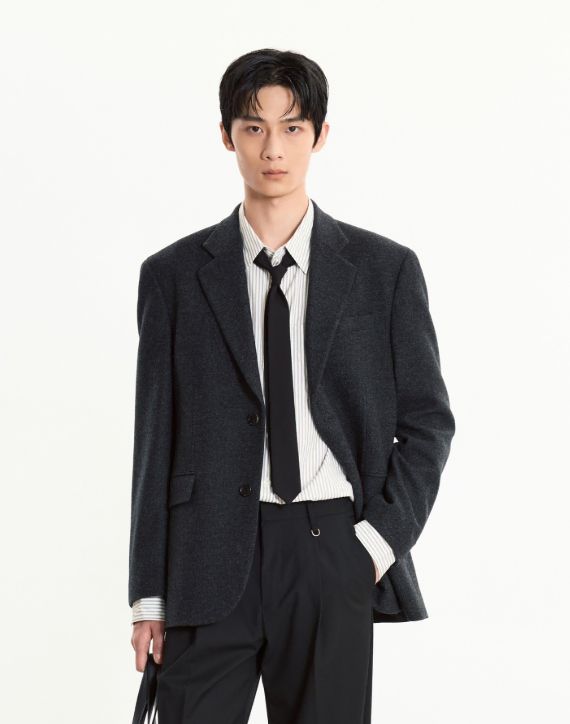 25FW TNGT ウール ブレンド ヘリンボーン ジャケット DARK グレー 095