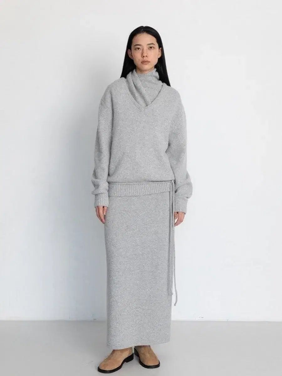 ル917 アルパカ ブレンド Vネック プルオーバー ニット スカート マフラー セット GINKGOPHARMACY_COM