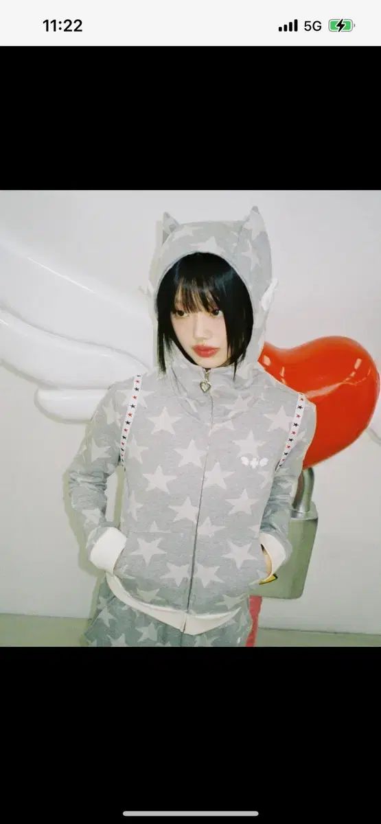 CLUT Studio 星の天使フリル ジップアップ フード トップス - グレー