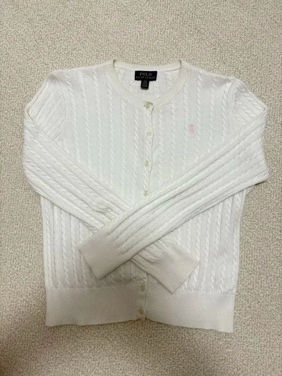 ポロラルフローレン ガールズ ミニ ケーブル コットン カーディガン 白 ピンク ロゴ