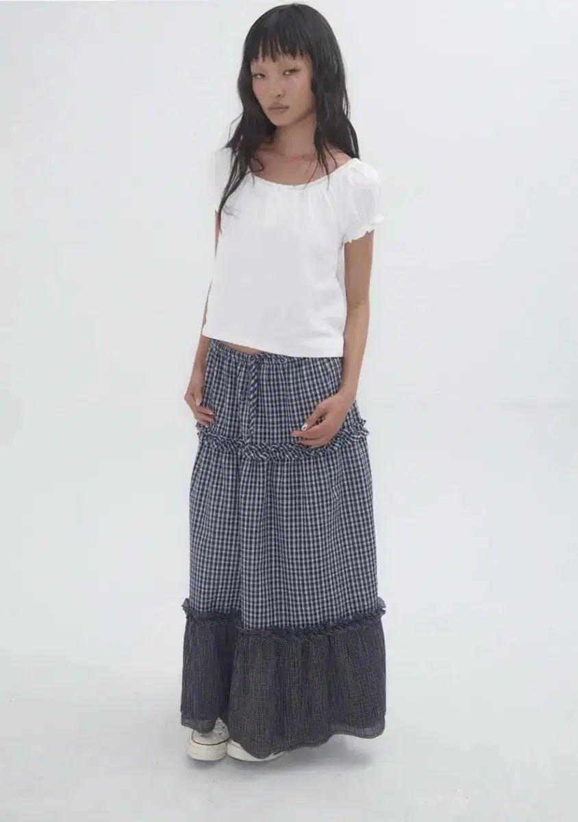 EXPIRED GIRL フリル チェック マキシ スカート ロング丈スカート
