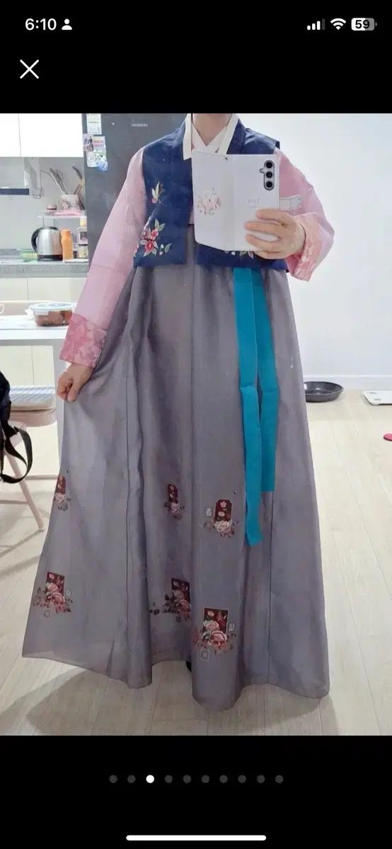 グレー レディース チマチョゴリ セット ベスト ペチコート フルセット