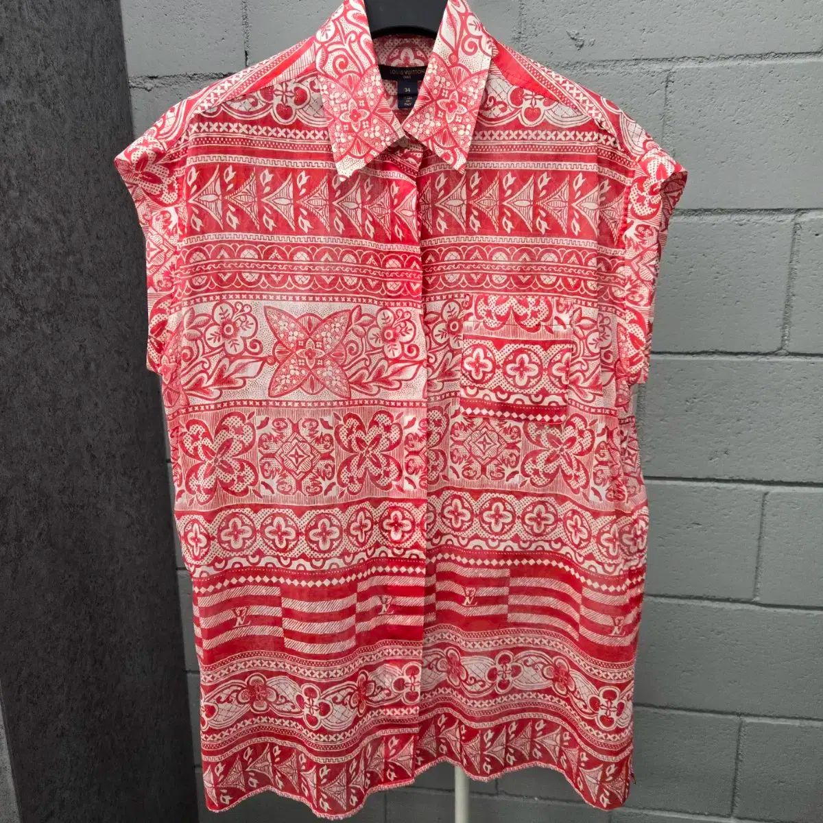 百貨店 ルイヴィトン LV モノグラム オーバーサイズ シャツ 34 レッド