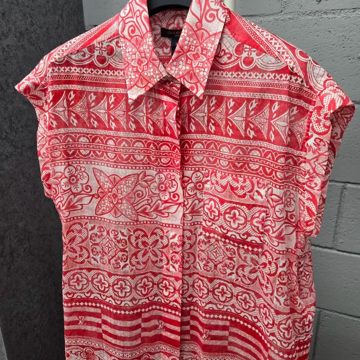 百貨店 ルイヴィトン LV モノグラム オーバーサイズ シャツ 34 レッド