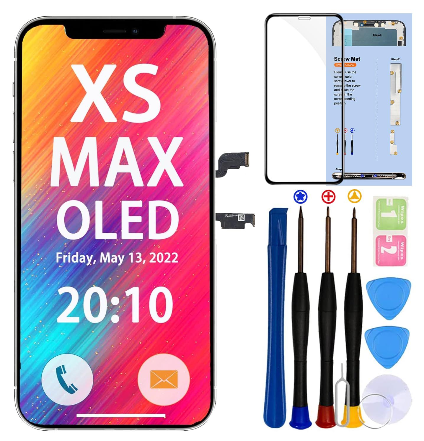 SIMDOG iPhone Xs MAX OLED スクリーン交換 6.5インチ 3 Dタッチスクリーンディスプレイ LCDデジタイザーではありません 修理ツールキット付き 強化ガラス 防水接着剤 A 1921 210 for