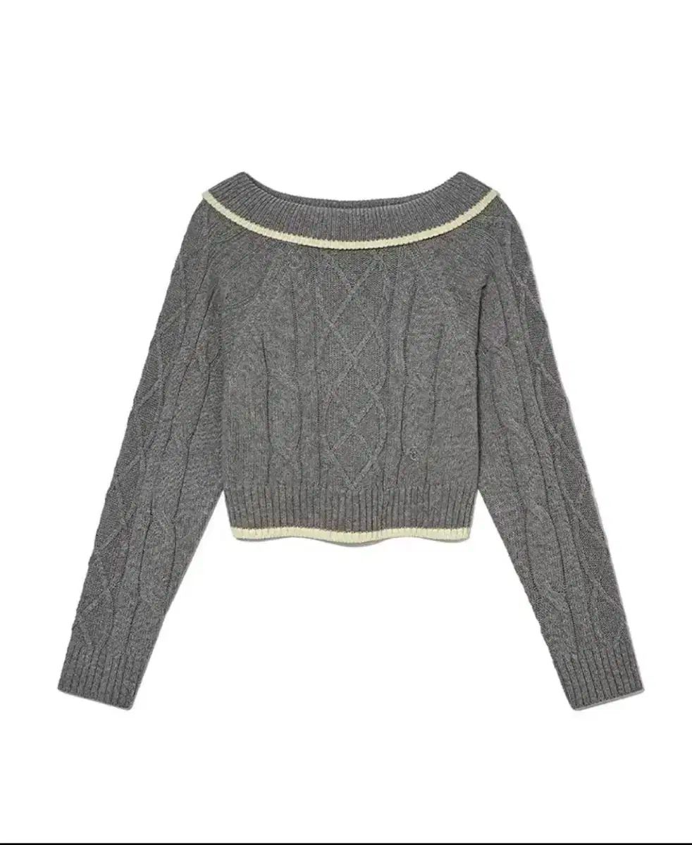 標準オフショルダーケーブルニット グレー