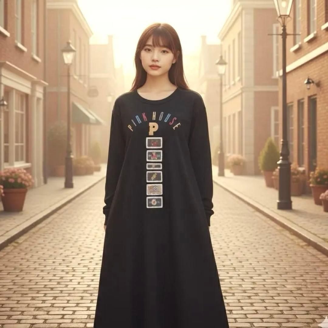 PINK HOUSE ロゴ刺繍 ワッペンデザイン 長袖カットソーワンピース ac 