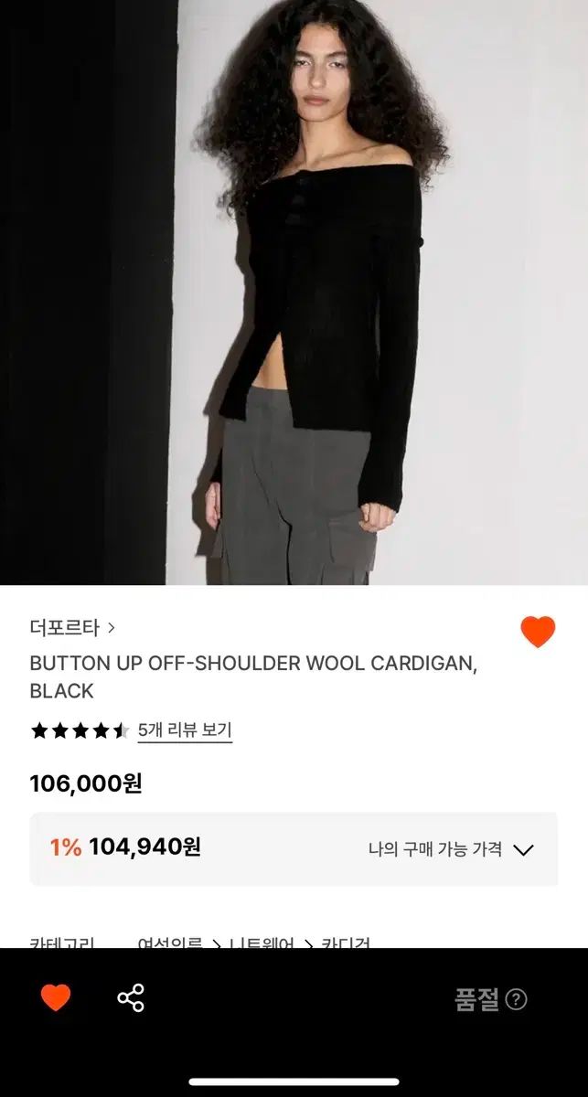 더포르타 ボタンアップ オフショルダー ウール カーディガン