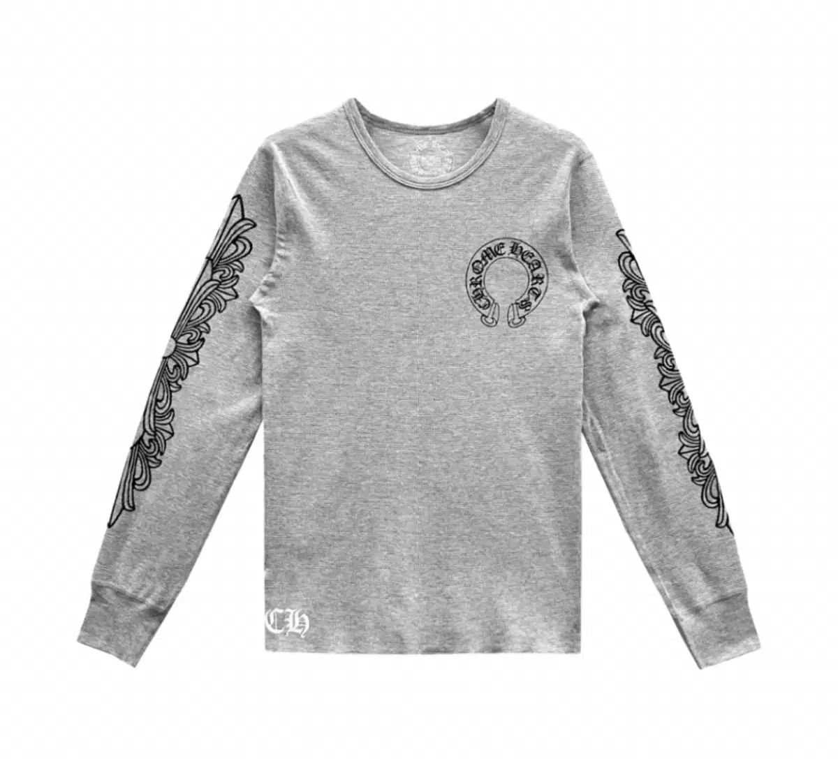 CHROME HEARTS クロムハーツ ホースシュー ロゴ ワッフル サーマル フローラル ロングスリーブ Tシャツ グレー