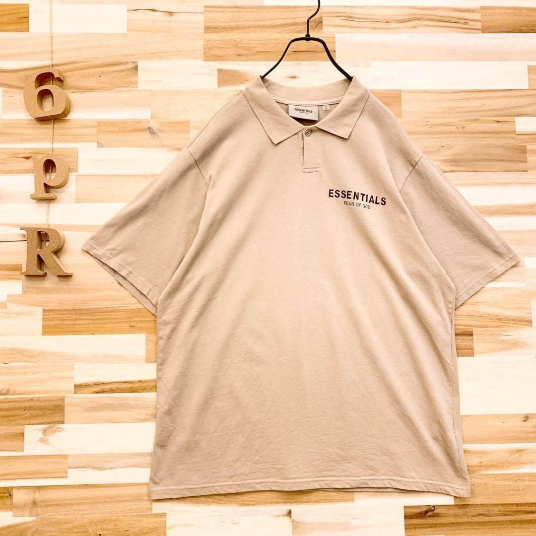 エッセンシャルズ ラバー ロゴ 半袖ポロシャツ コットン L ブラウン×グレー