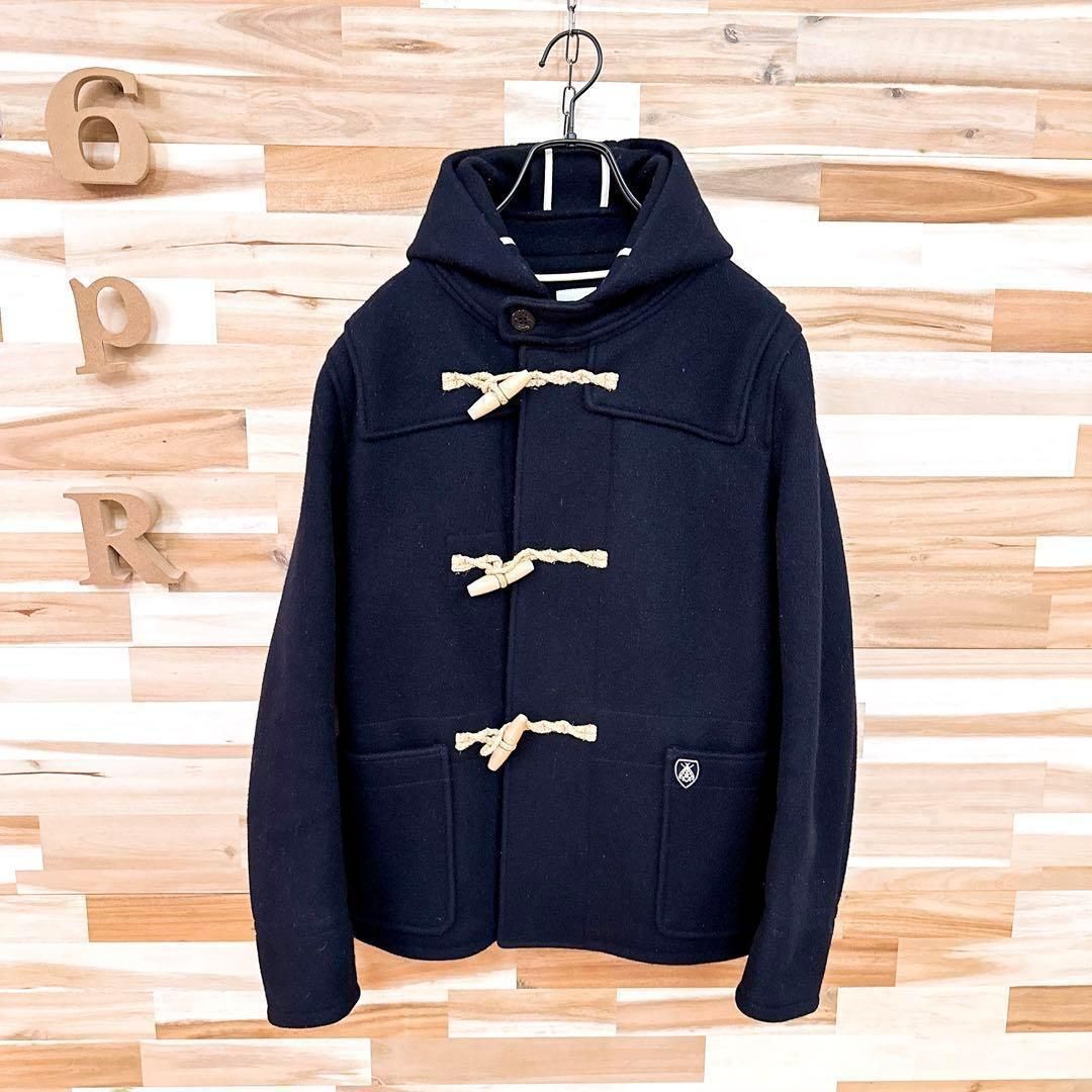 オーシバル トグルボタン ウール ダッフルコート フード 紺ネイビー×ベージュ