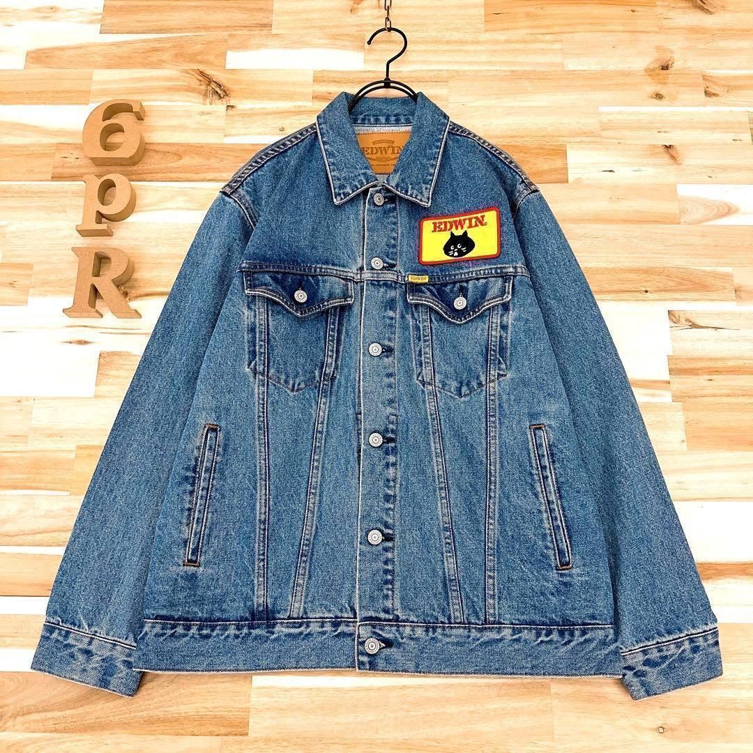EDWIN × Ne-net コラボ デニムジャケット にゃー ワッペン レア ネネット×エドウィン】限定コラボ にゃー ワッペン デニム ジャケットM