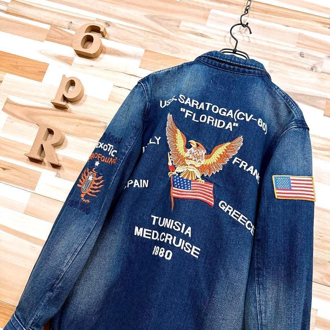 ヒューストン】 ジップアップ アメリカン デニム ジャケット XL 紺 