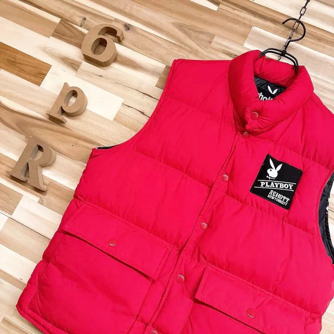 ショット×プレイボーイ コラボ 中綿ベスト ダブルネームM ピンク×黒ブラック