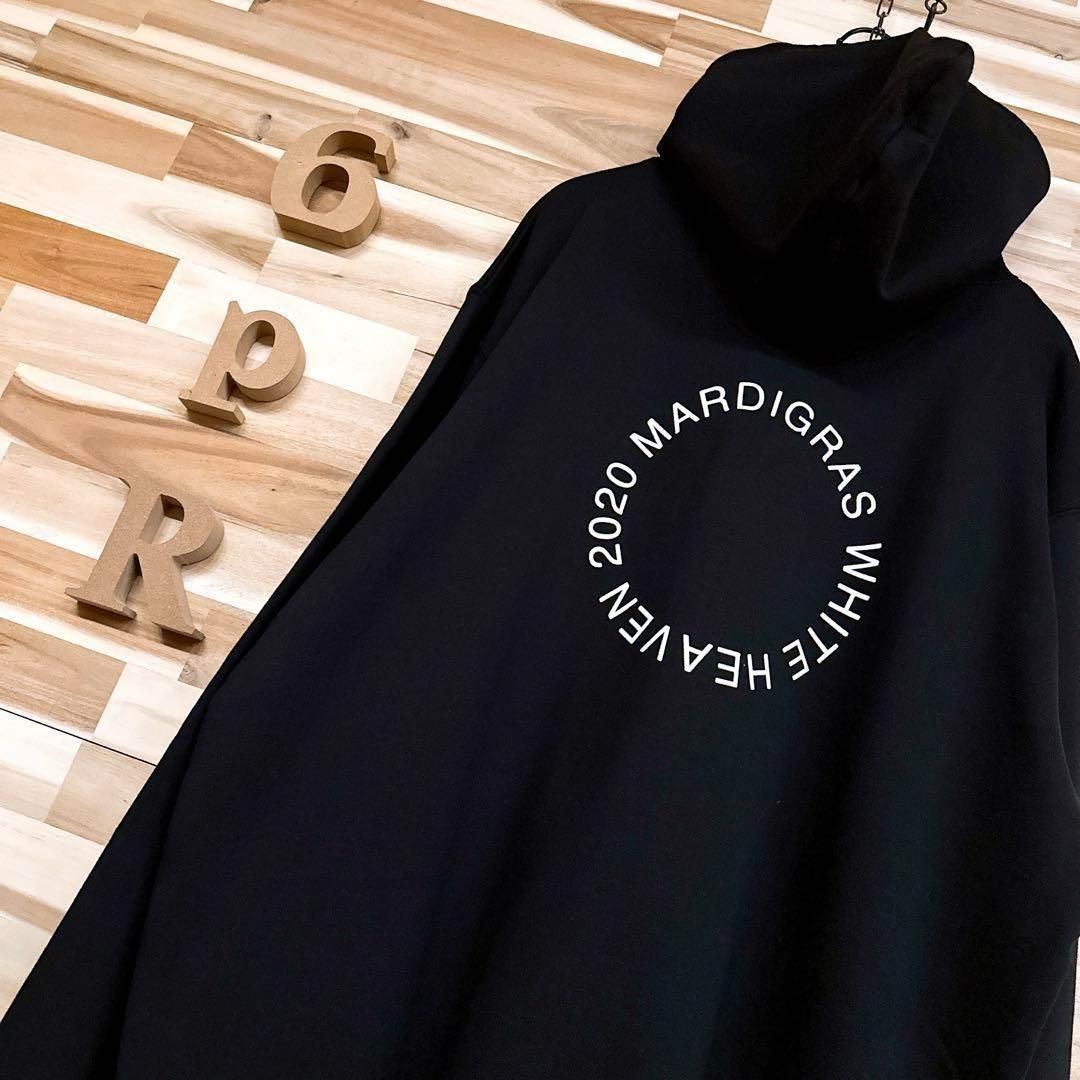 レア【マルディグラ】サークル テキスト ロゴ フード パーカー 清春 XL 黒ブラック