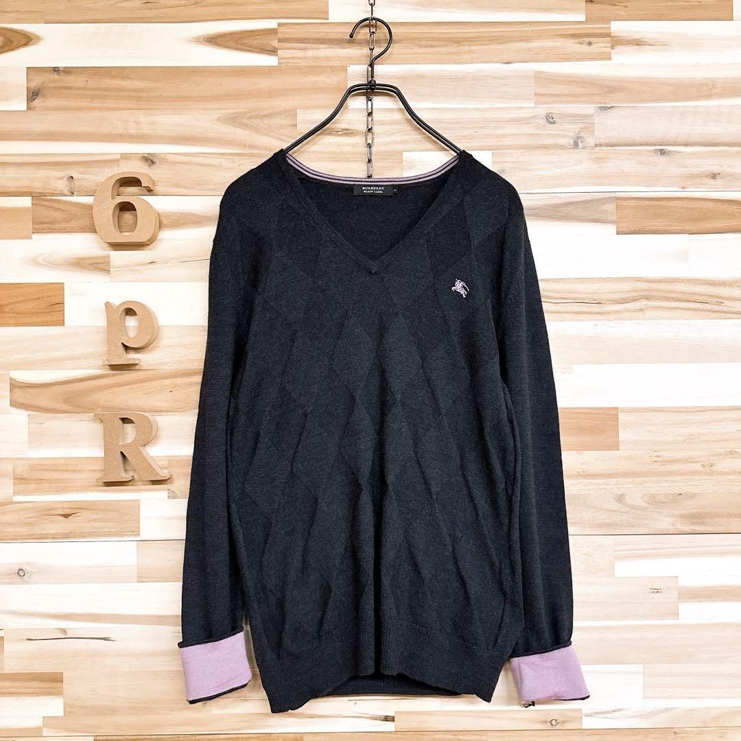 お洒落【バーバリーブラックレーベル】アーガイル ニット セーター