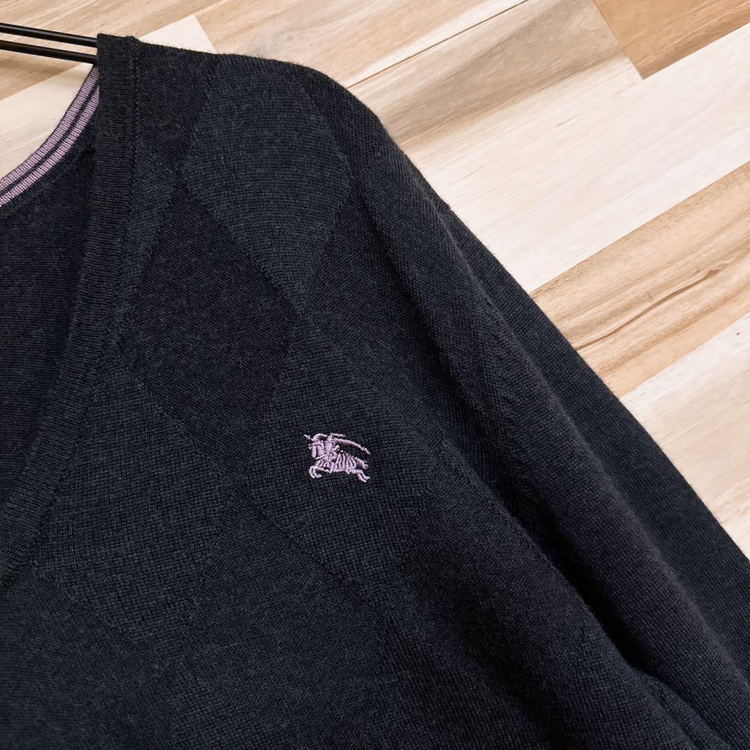 【良品】バーバリーブラックレーベル セーター ニット アーガイル 刺繍 お洒落【バーバリーブラックレーベル】アーガイル ニット セーター