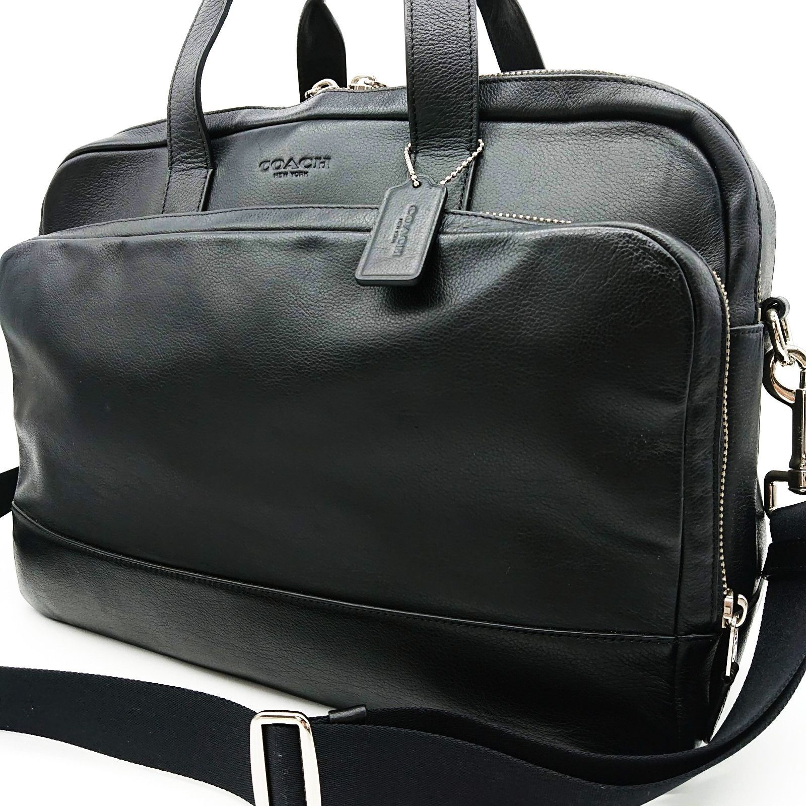 コーチ 2way オールレザー ブリーフケース ブラック シルバーロゴ COACH コーチ 2way ブリーフケース ショルダーバッグ レザー ブラック