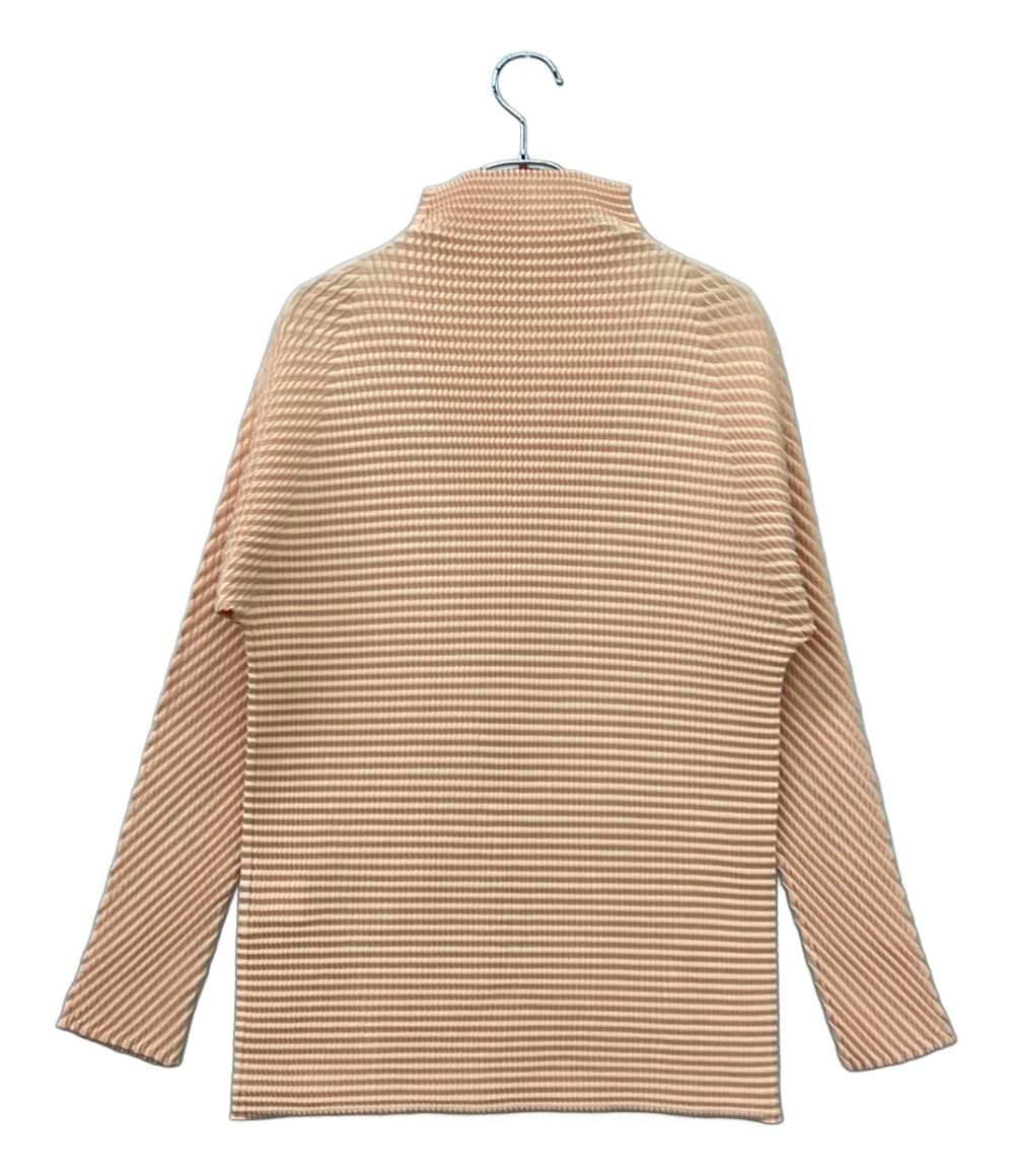 イッセイミヤケ 長袖Tシャツ カットソー Vデザイン 凸凹プリーツ ボトルネック IM94-FJ636 レディース SIZE M ISSEY MIYAKE