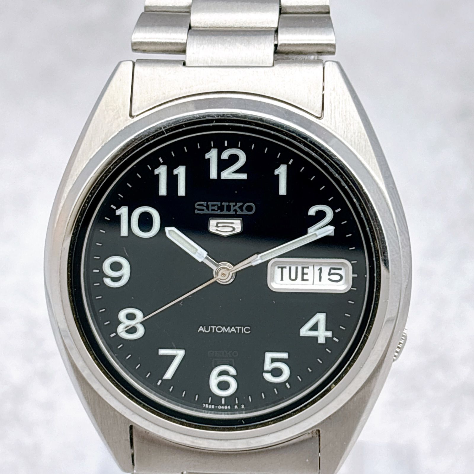 稼働 SEIKO セイコー5 メンズ 腕時計 ブラック文字盤 デイデイト 7 S 26 3180 自動巻 AT 67