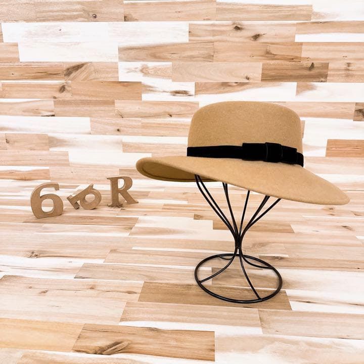 カシラ バイ ウール ポークパイ ハット ブラック リボン ベージュ 黒ブラック