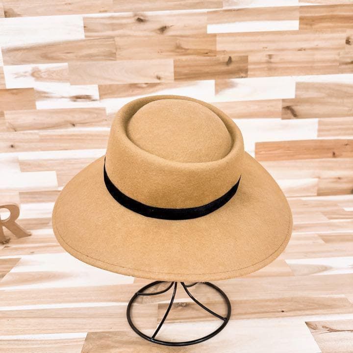  カシラ バイ ウール ポークパイ ハット ブラック リボン ベージュ×黒ブラック ウールハット フェルトハット ハット