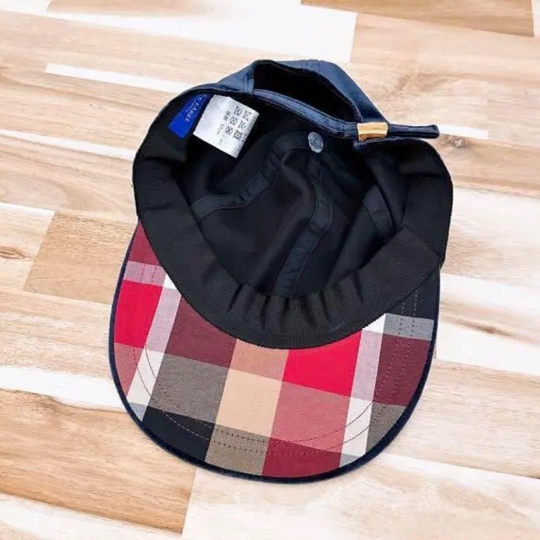  ブルーレーベルクレストブリッジ ベロア キャップ ツバ裏チェック柄 紺×赤 ベースボールキャップ キャップ