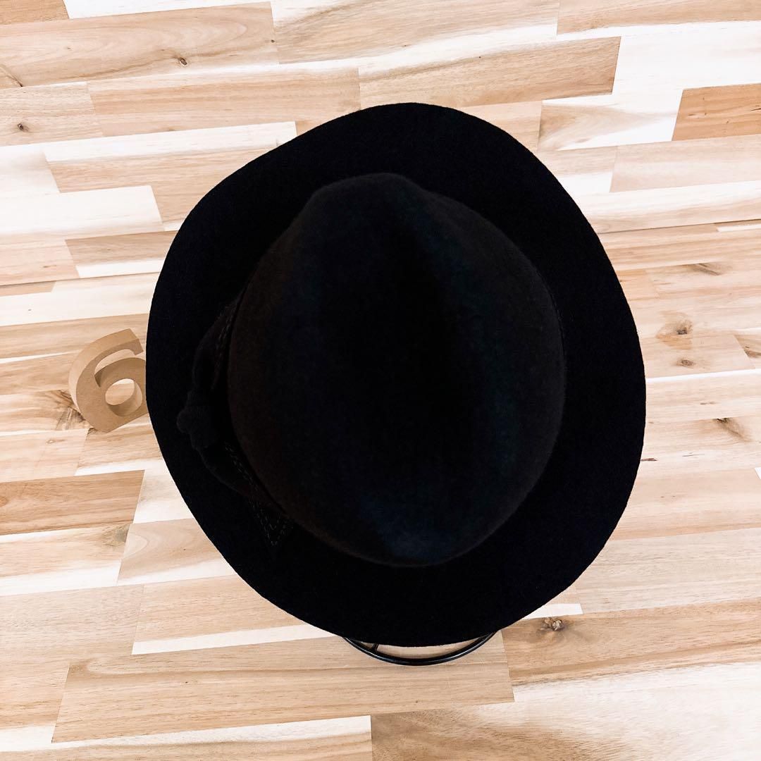  大人オシャレ カシラ ステッチ リボン ウール 中折れハット 秋冬 黒ブラック ウールハット フェルトハット ハット
