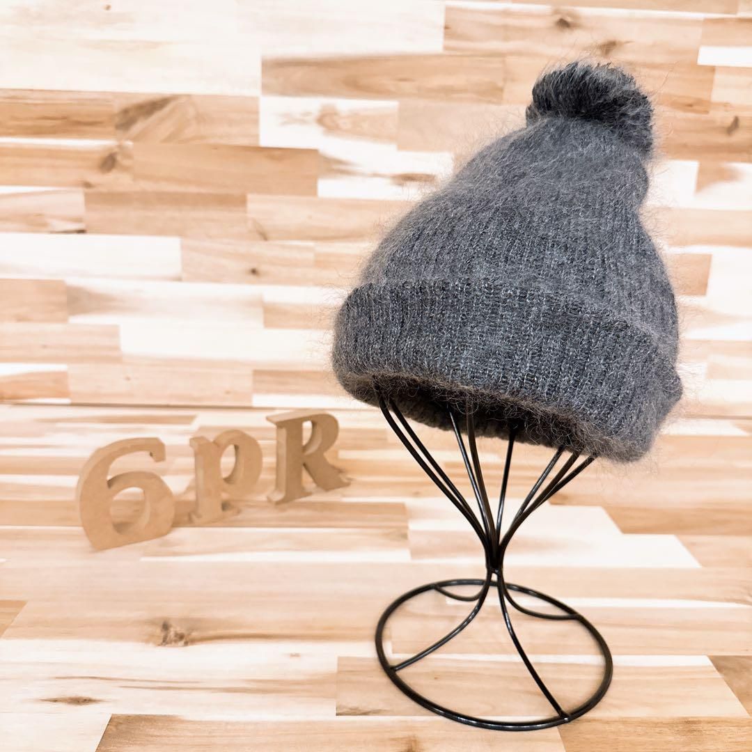 カシラ モヘヤ シルク ウール ミックス ブレンド ボンボン ニット帽 グレー