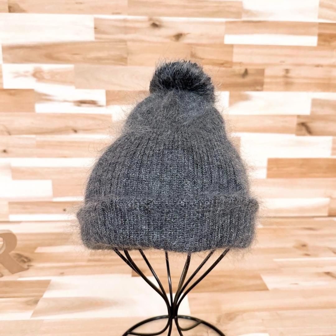 カシラ モヘヤ シルク ウール ミックス ブレンド ボンボン ニット帽 グレー