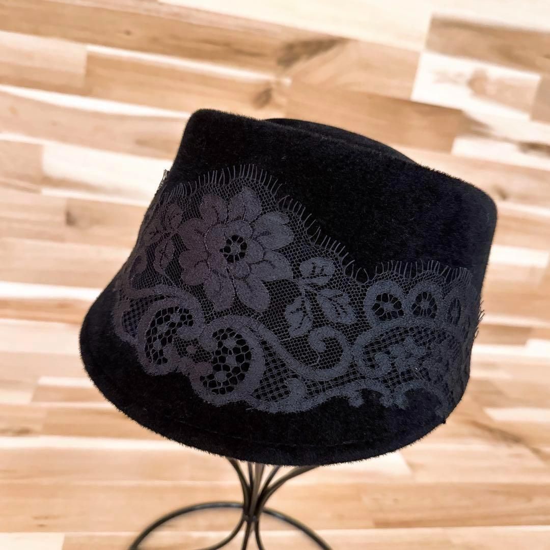 アシーナニューヨーク ラビット ウール レース キャスケット オペラ黒ブラック