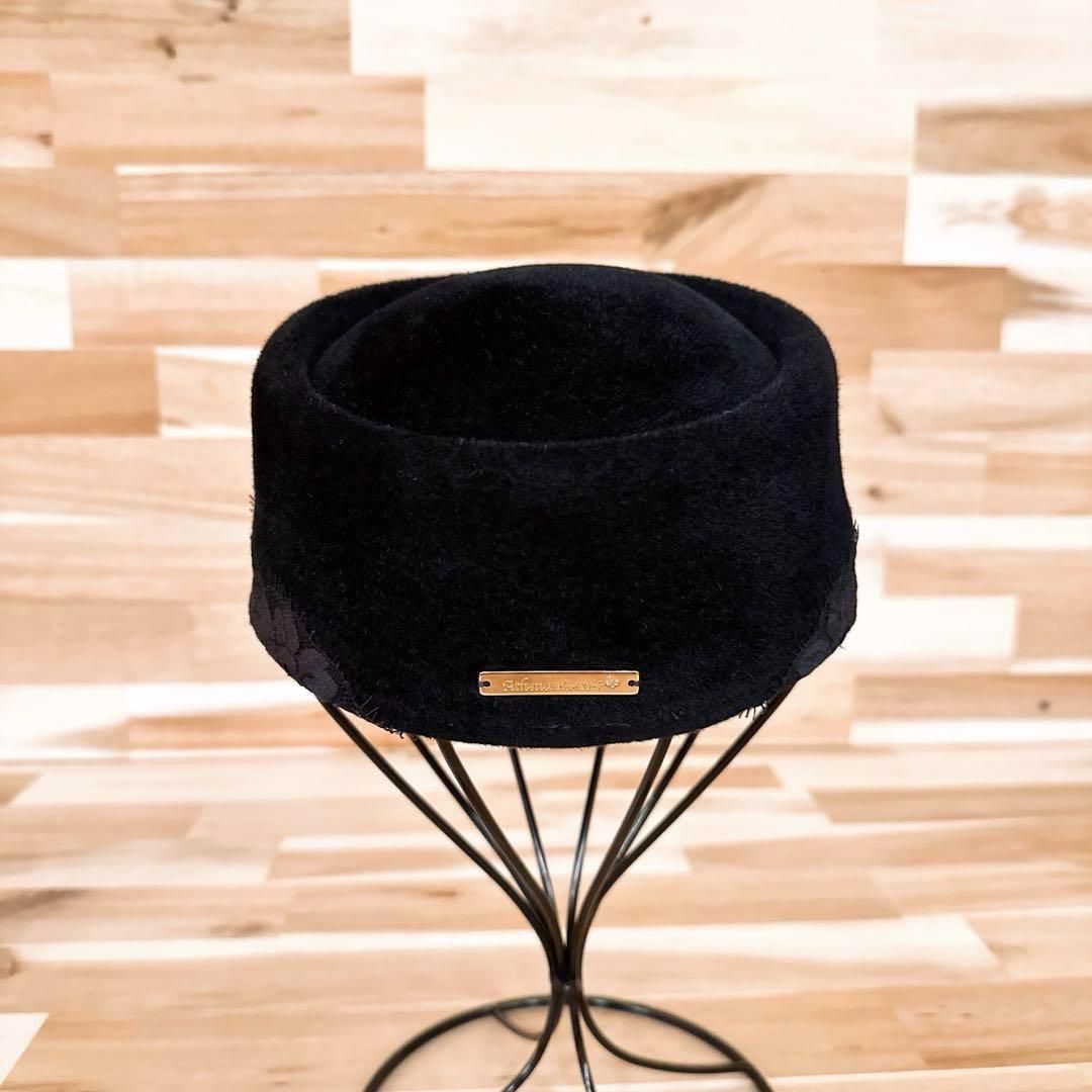  アシーナニューヨーク ラビット ウール レース キャスケット オペラ黒ブラック キャスケット ハンチング 帽子