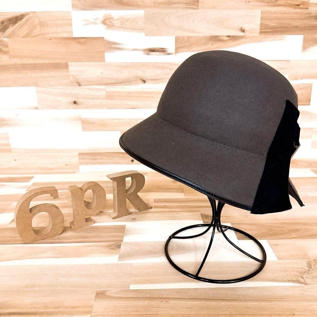 カシラ アシンメトリー サイド スリット ウール ハット 秋冬 グレージュ×黒