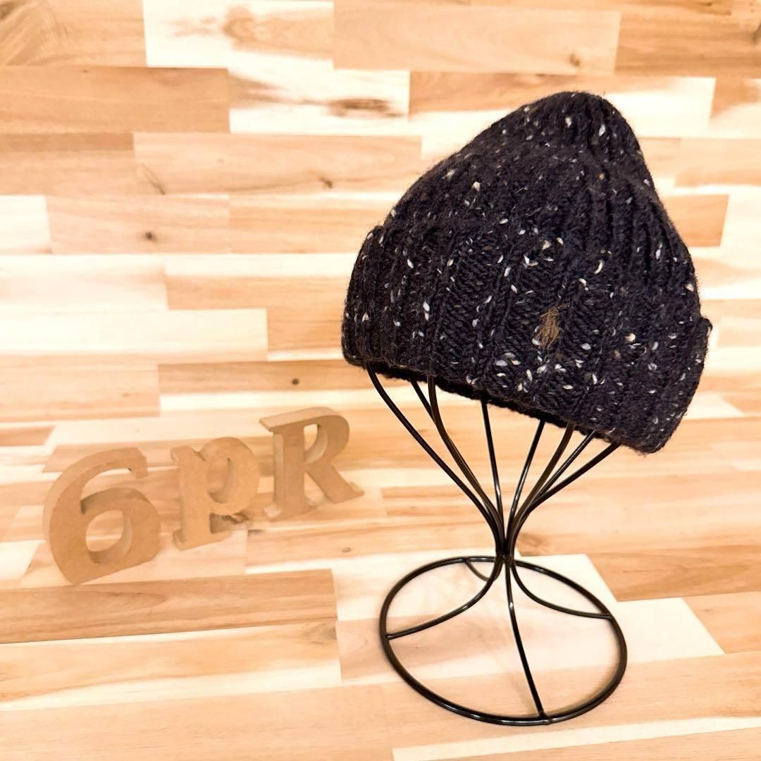 ポロラルフローレン ウール100％ ミックスニット ニット帽 刺繍ロゴ グレー