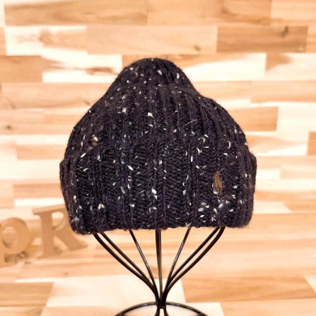 ポロラルフローレン ウール100％ ミックスニット ニット帽 刺繍ロゴ グレー