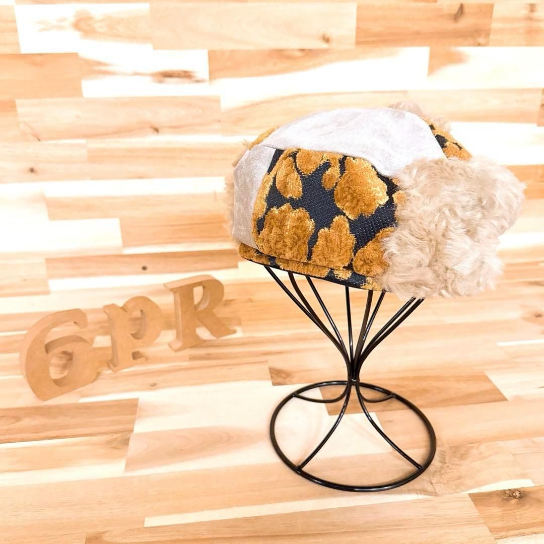 稀少 カシラ 異素材ドッキング パッチワーク ベレー帽ファー スエード ベージュ