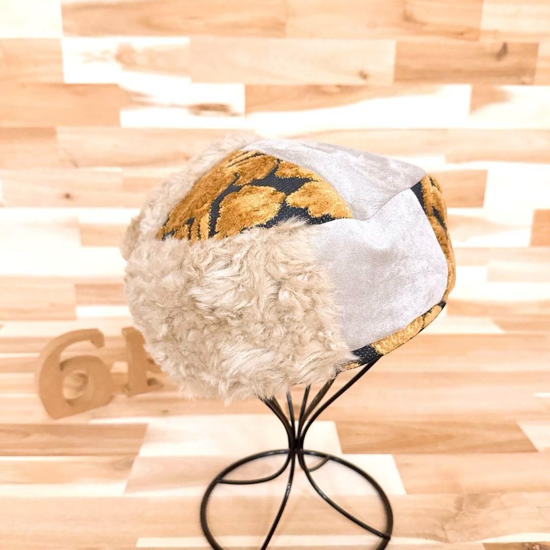  カシラ 異素材ドッキング パッチワーク ベレー帽ファー スエード ベージュ ベレー帽 帽子