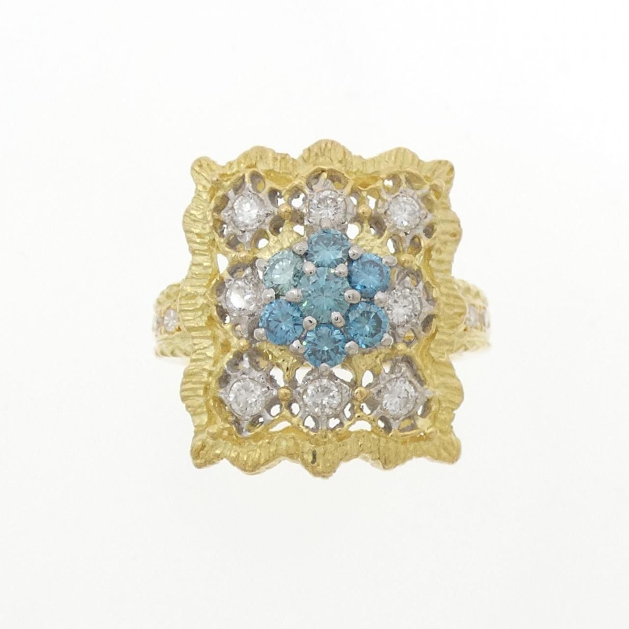 K 18 YG PT 900 フラワー ダイヤモンド リング 0.85 CT