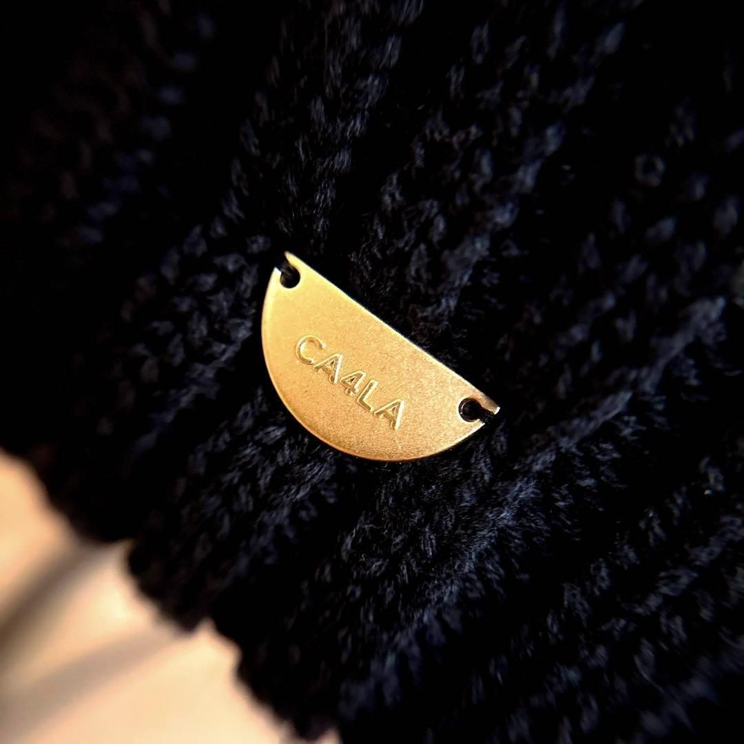  カシラ グラデーション チュール ビッグ ポンポンニット帽 黒×カーキ ニット帽 ビーニー 帽子