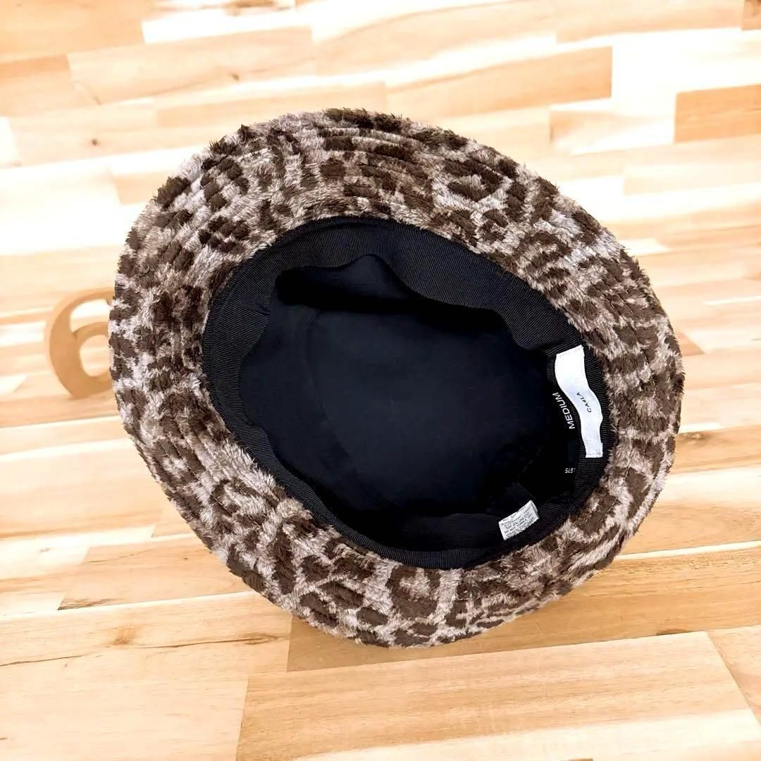  カシラ 豹レオパード柄 ファー 中折れハット アニマル 総柄 秋冬 M 茶×黒ブラック その他 ハット