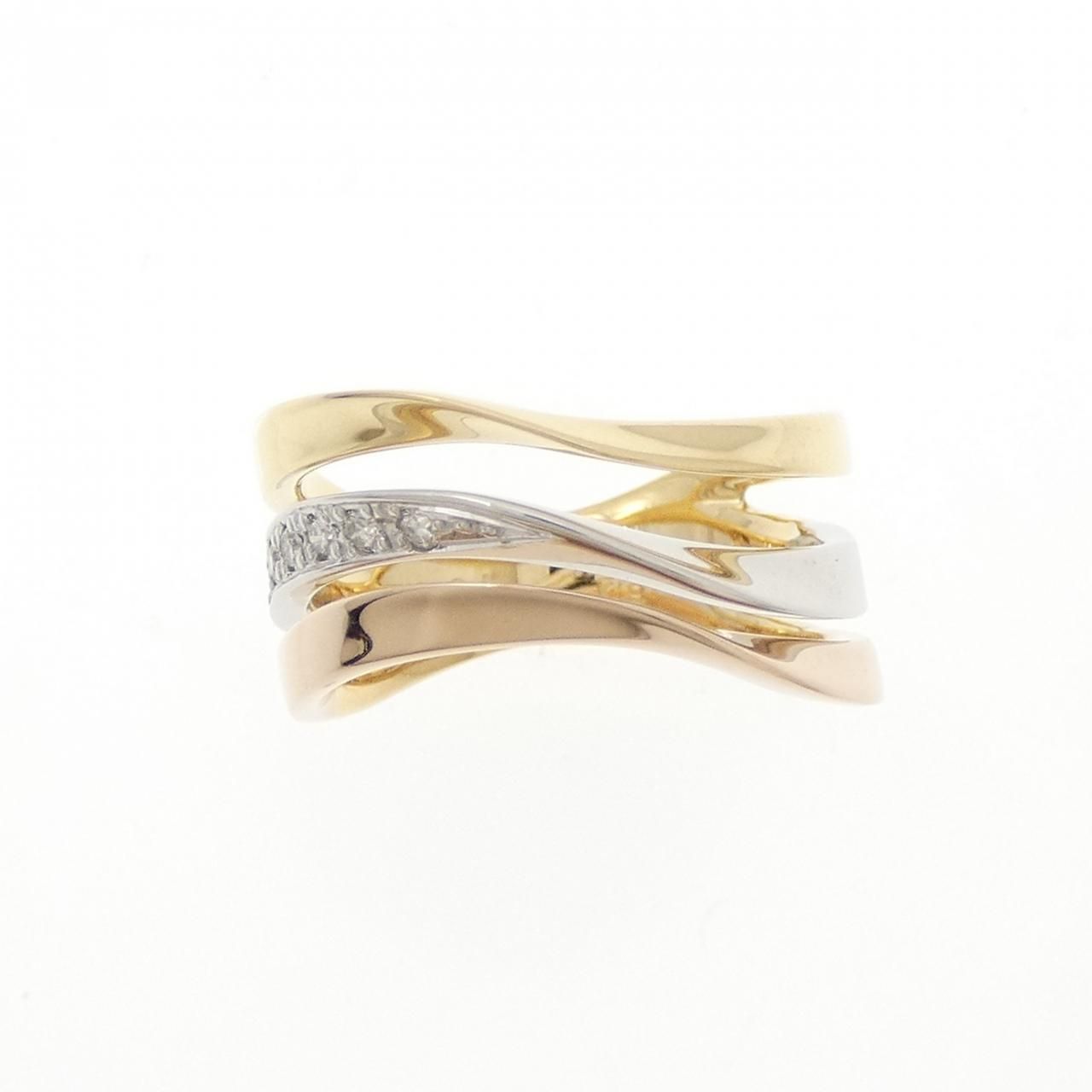 K 18 YG PT 900 PG ダイヤモンド リング 0.06 CT