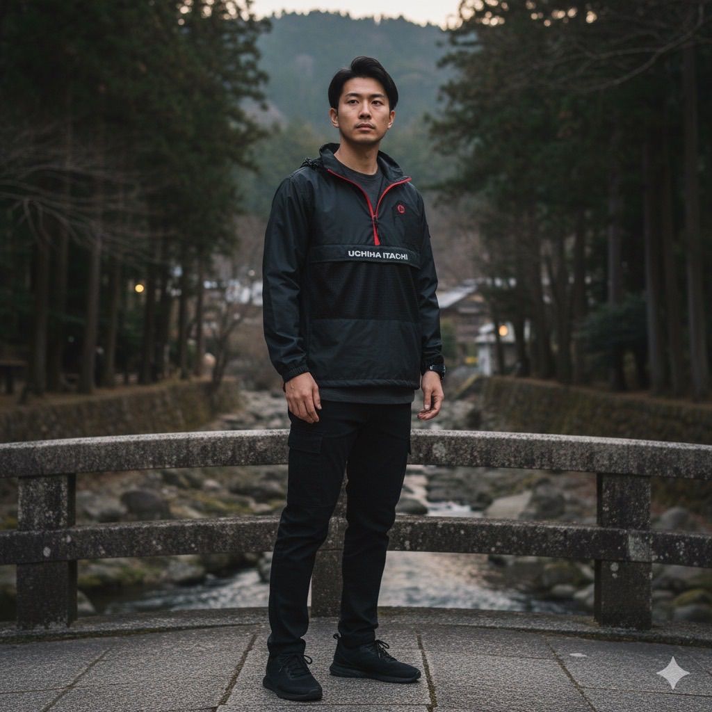 NARUTO うちはイタチ ハーフジップナイロンジャケット 暁装束モチーフ