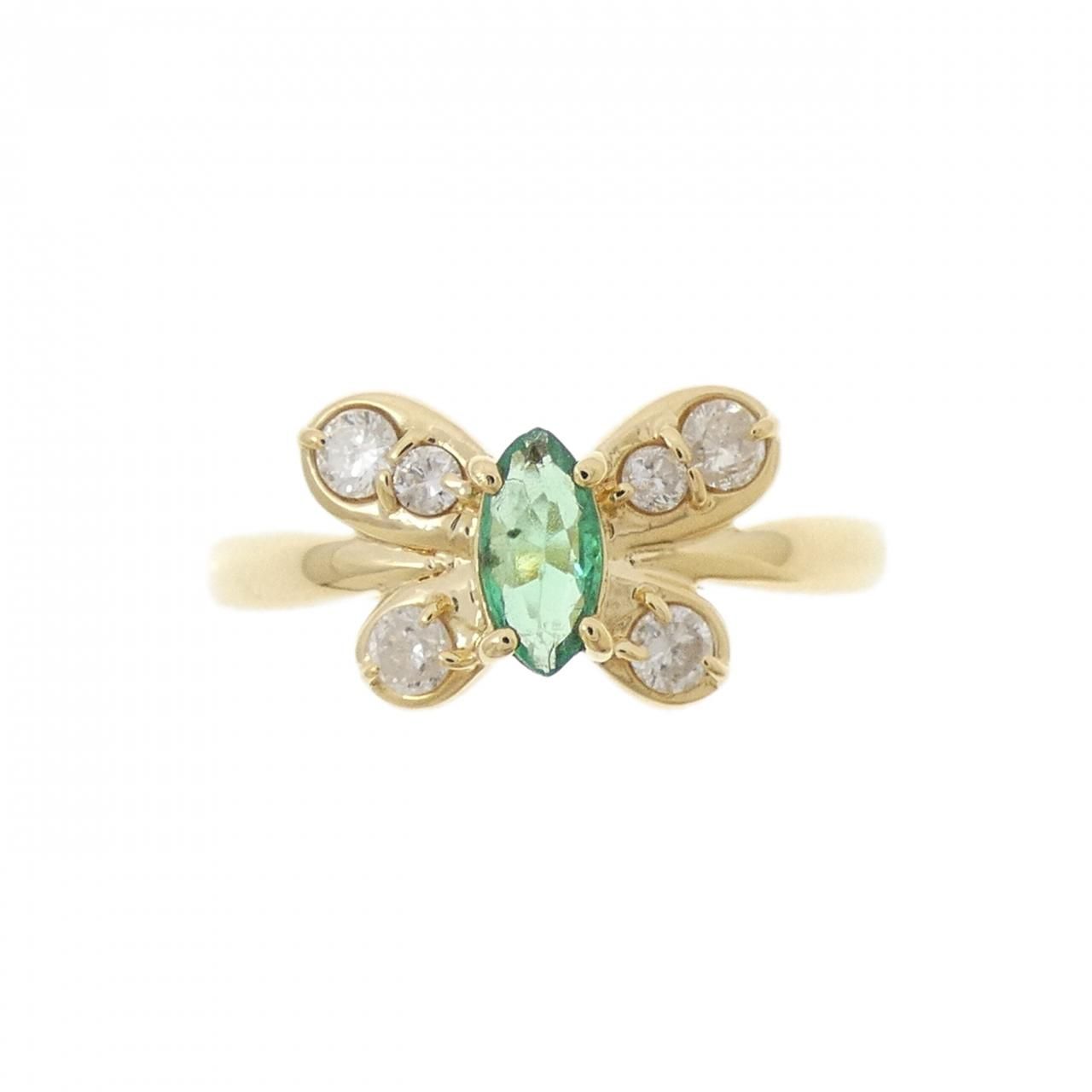 K 18 YG バタフライ エメラルド リング 0.19 CT