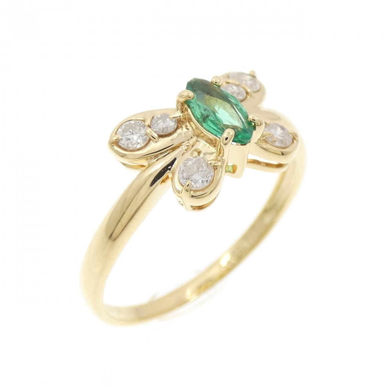 K18YG バタフライ エメラルド リング 0.19CT