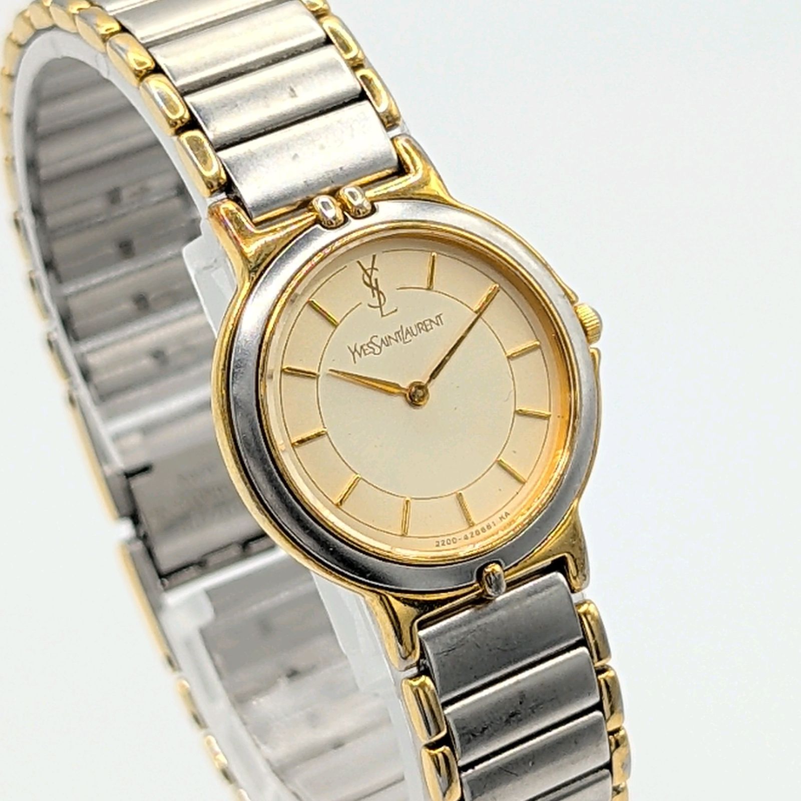Yves Saint Laurent 2200 228481 Watch quartz G Silver Combi Y 2 K 00 S イブサンローラン サンローラン 時計 クオーツ レディース ゴールド シルバー コンビ ヴィンテージ 稼働品
