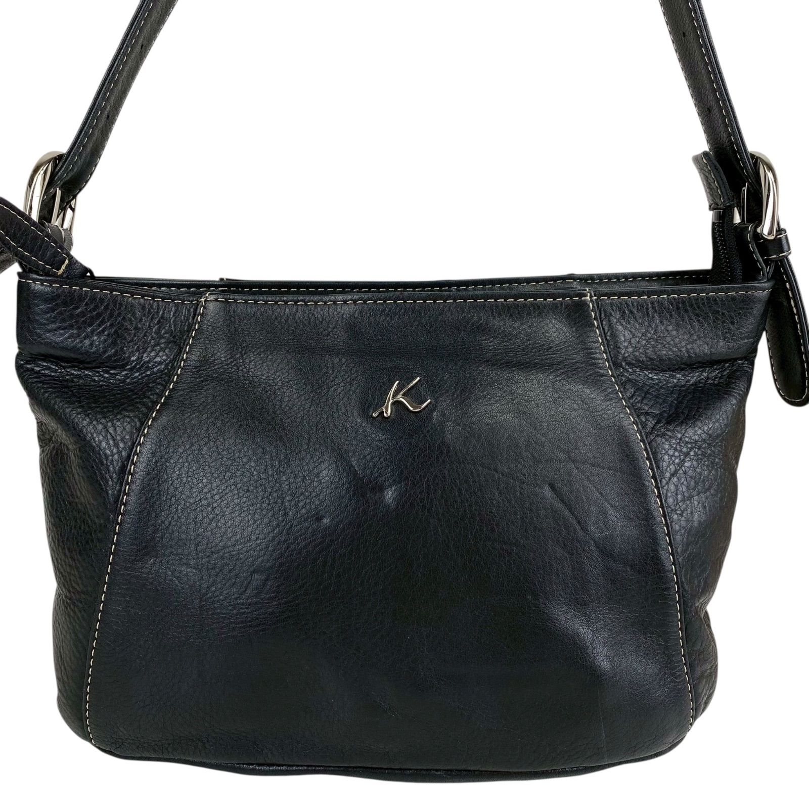 B4142】 Kitamura キタムラ ショルダーバッグ レザー ブラック 斜め