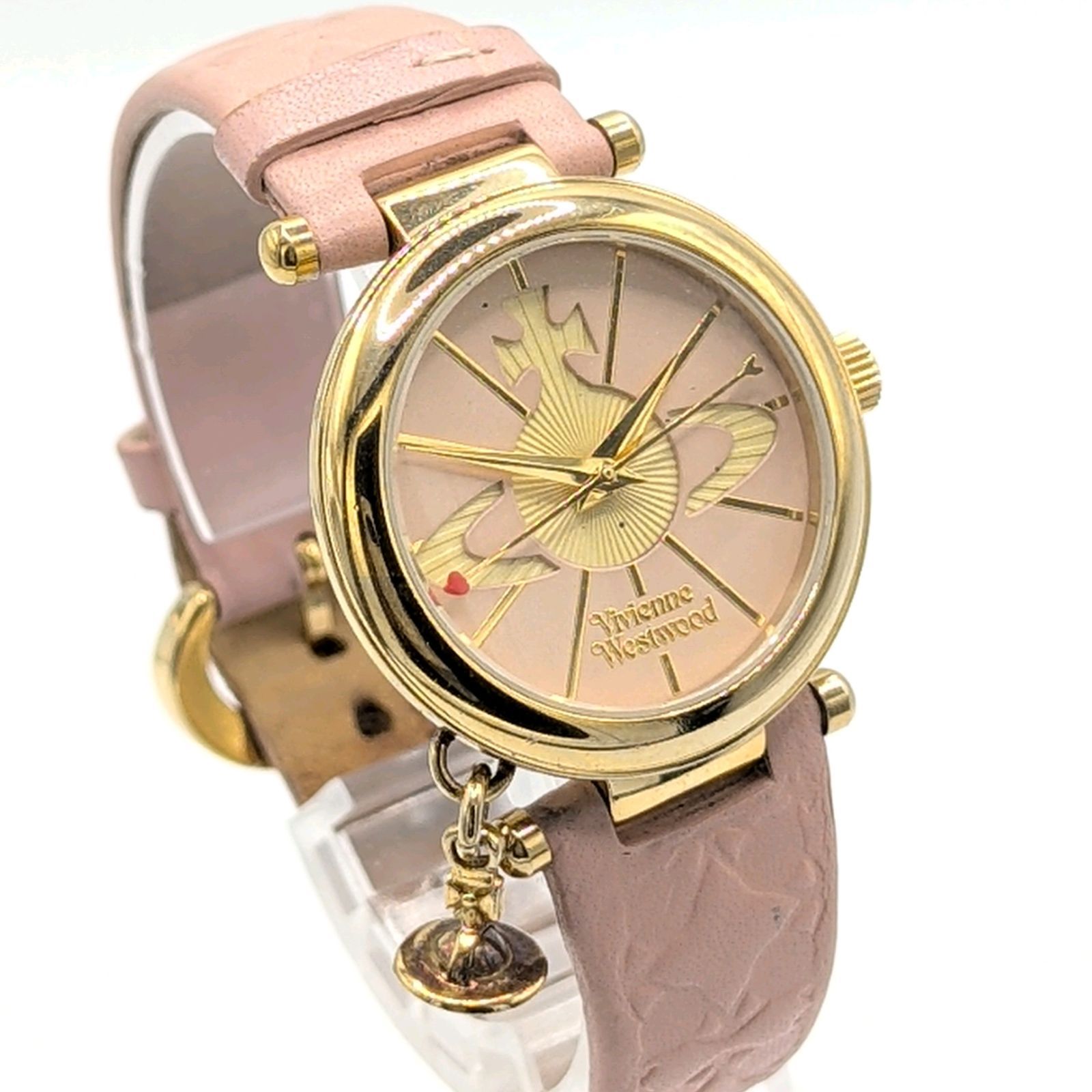 Vivienne Westwood Watch Ladies Quartz Round G Pink dial Y 2 K 00 S Working ヴィヴィアンウエストウッド レディース 時計 クオーツ ラウンド ゴールド オーブ ヴィンテージ 稼働品