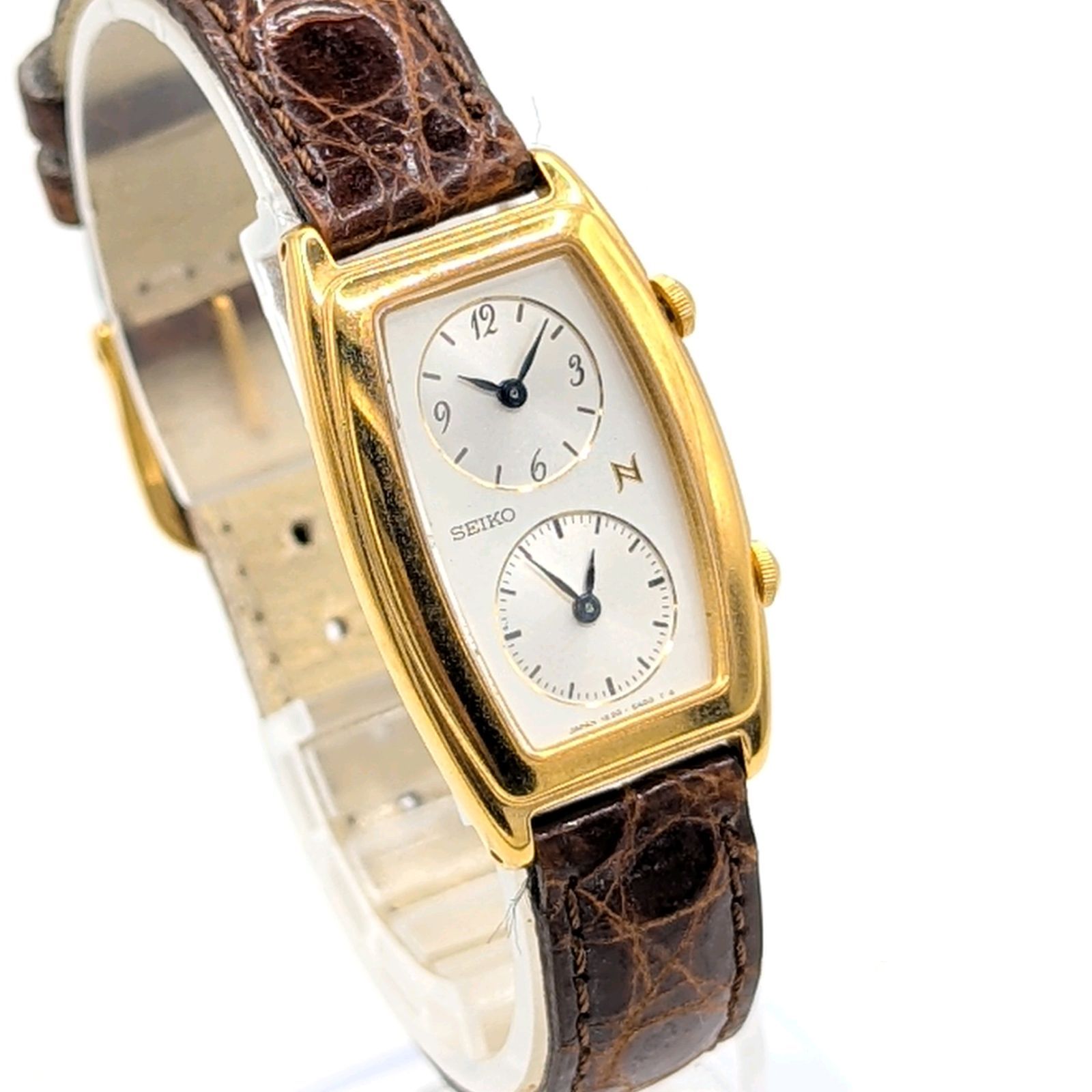 SEIKO 1 E 20 3 A 00 Watch Ladies QZ Square G Double Face Y 2 K S Vintage Working セイコー レディース 時計 クオーツ スクエア ゴールド ヴィンテージ ダブルフェイス 稼働品